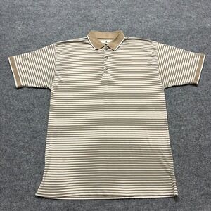 Frenzi Golf Polo Shirt Mens Size XL Brown White Striped Stretch Short Sleeve